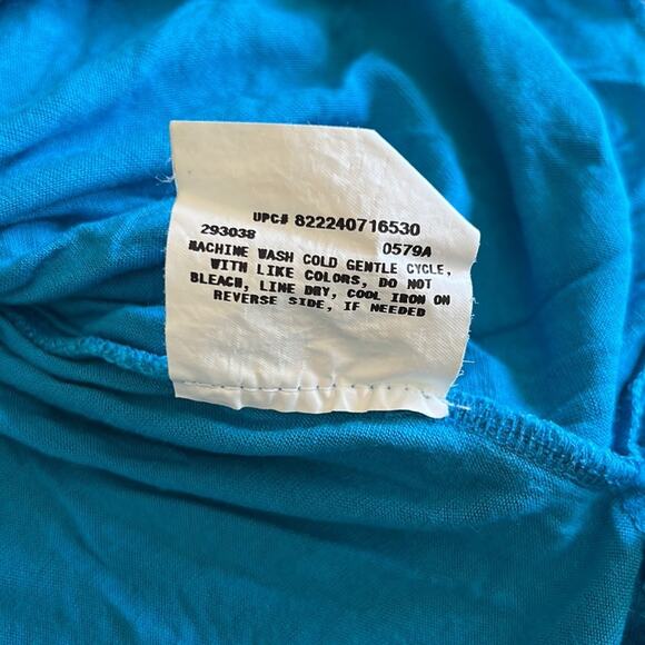 AGB Size S Peacock Blue Knit Top with White Lace Appliqué Elastic Waist - Picture 11 of 11